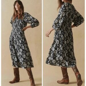 The Great. Cobblestone Midi Dress Women's Navy White‎ Floral Size 3/L